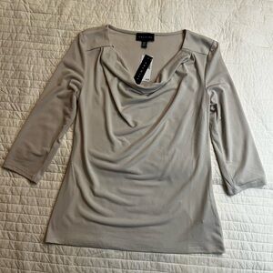 Premise off white / pale platinum drape neck blouse nwt
